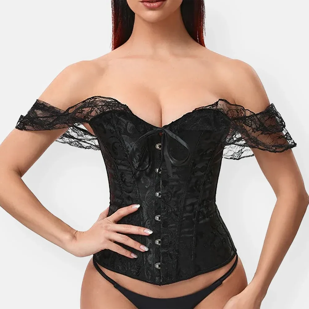 Schwarzes Bardot-Korsett mit Spitze