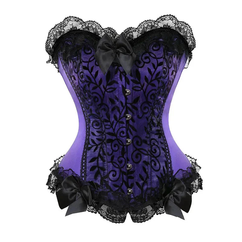 Violettes Korsett mit Spitzenbesatz