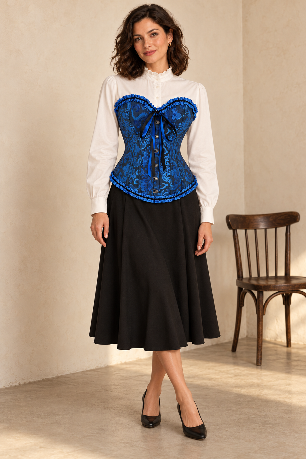 Blaues Korsett mit Schleife in Blau – Der Look