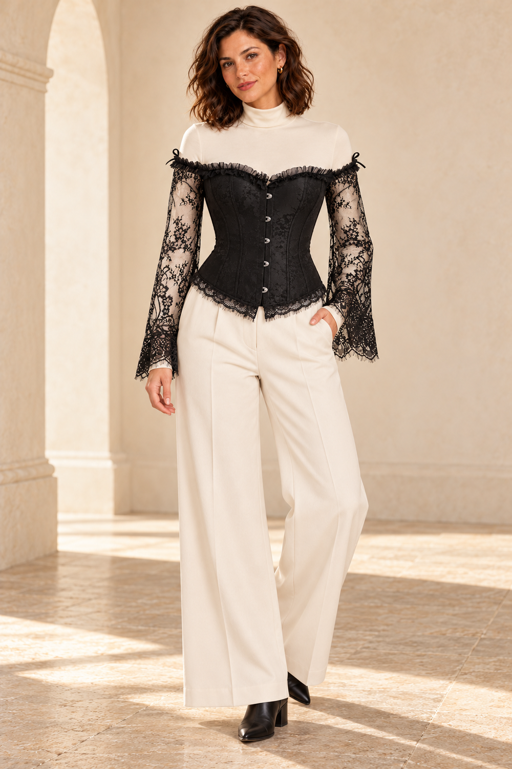 Schwarzes Ärmelkorsett – Der Look