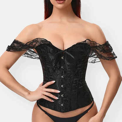 Schwarzes Bardot-Korsett mit Spitze