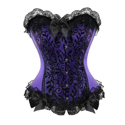 Violettes Korsett mit Spitzenbesatz