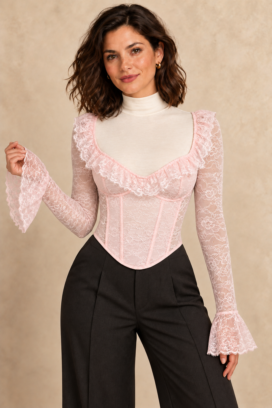 Rosa Korsett mit Ärmeln