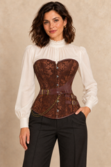 Braune Steampunk Korsett – Vorderansicht