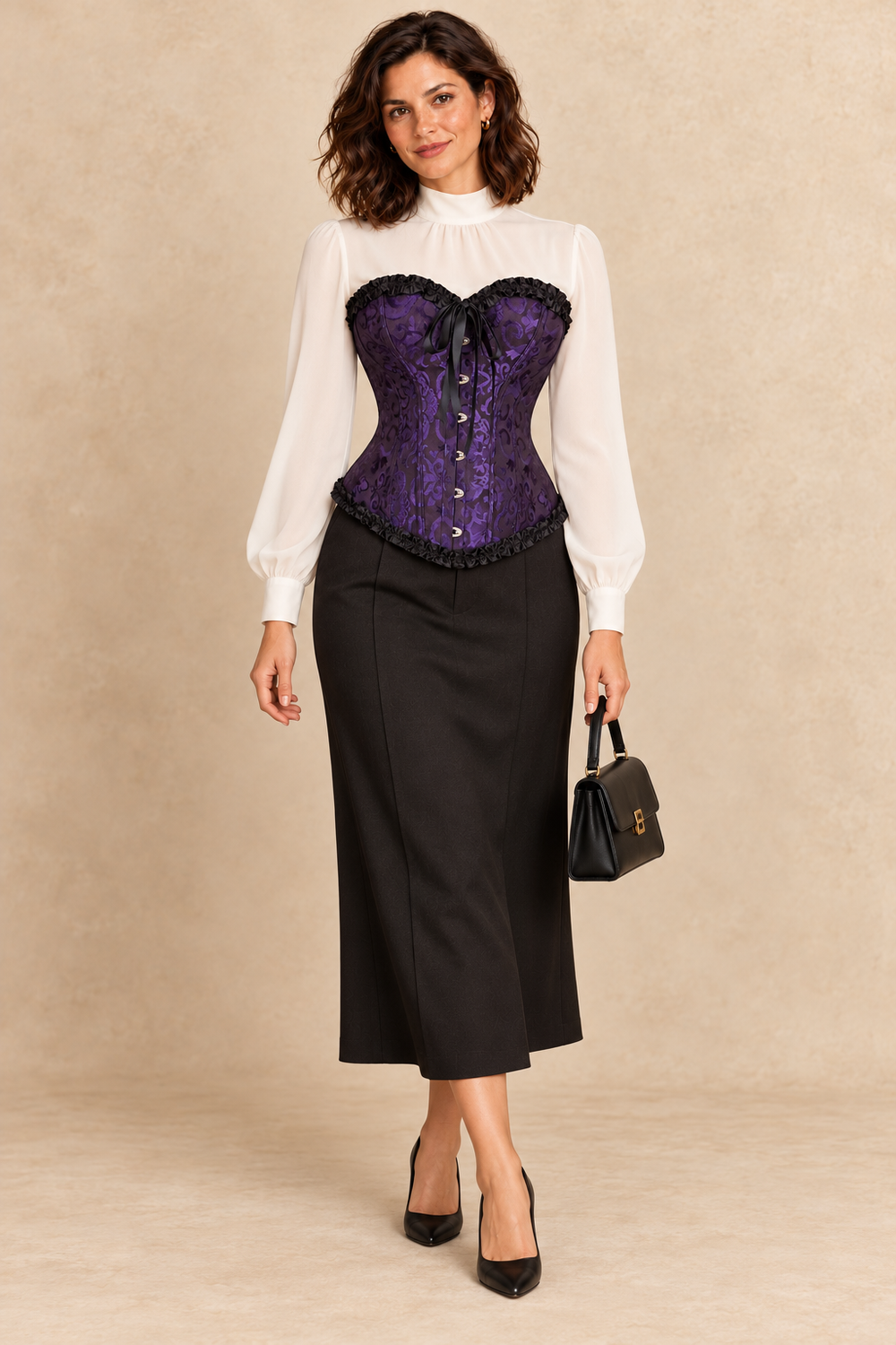 Violettes Korsett mit Spitzenbesatz – Der Look